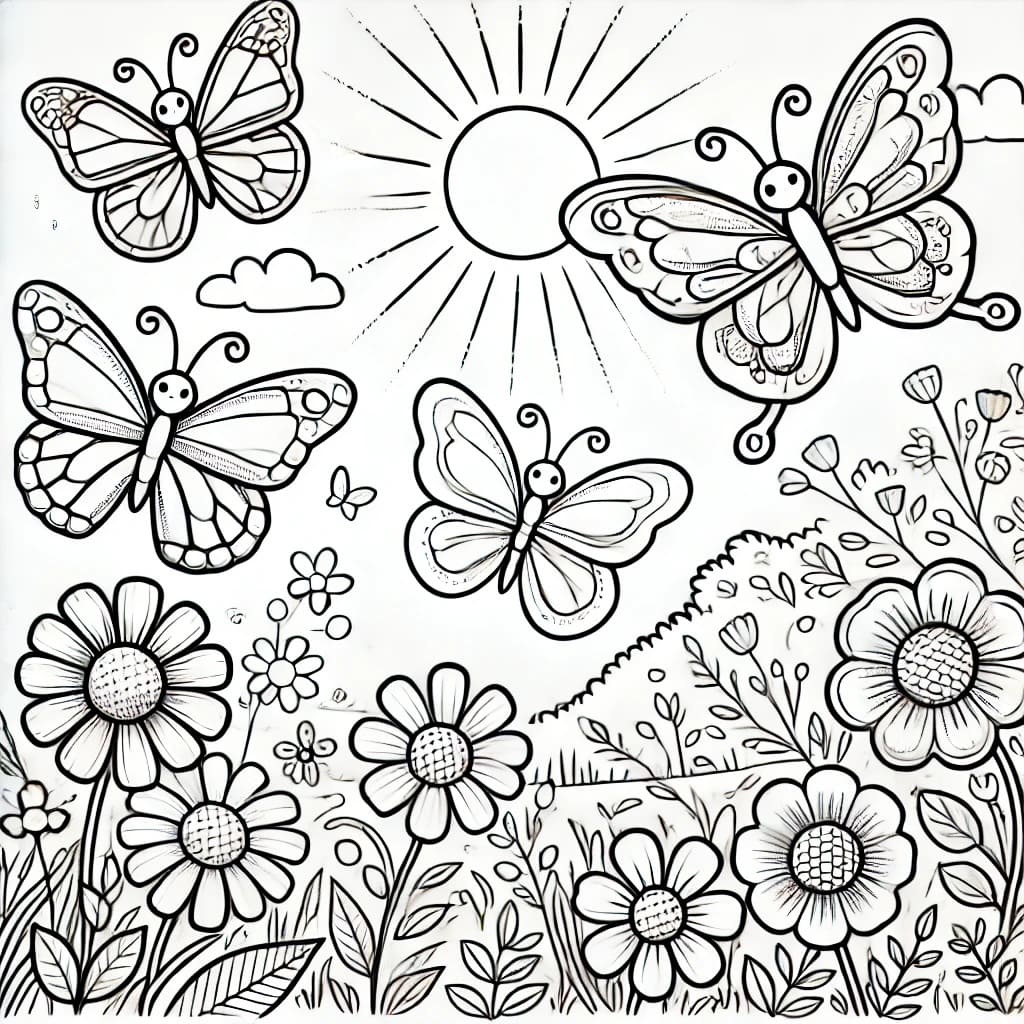 Colouring page: Flutterby Friends