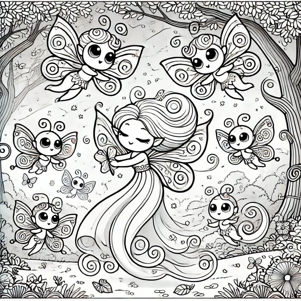 Colouring page: Flutterby Friends