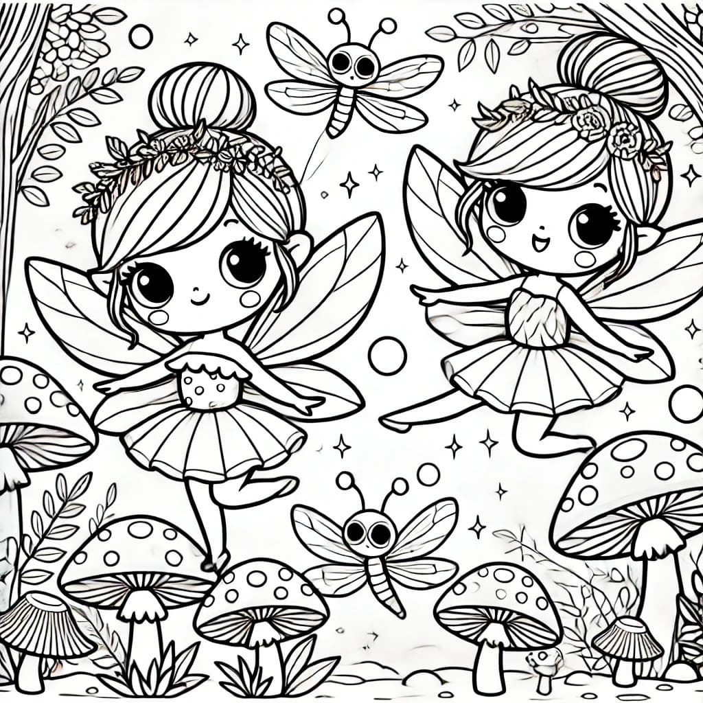 Colouring page: Flutterby Friends