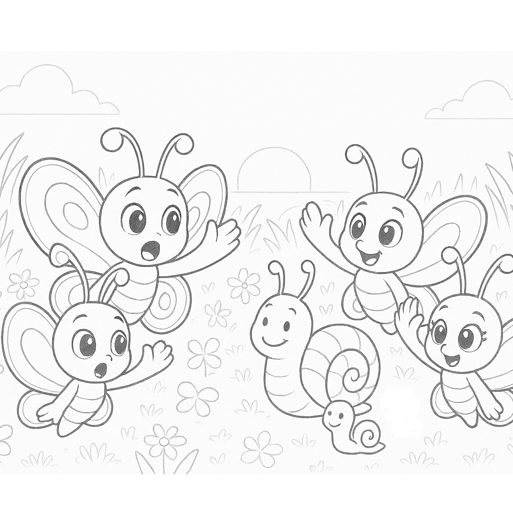 Colouring page: Flutterby Friends